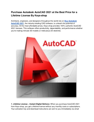 Purchase Autodesk AutoCAD 2021 at the Best Price for a Lifetime License By Keys-shop