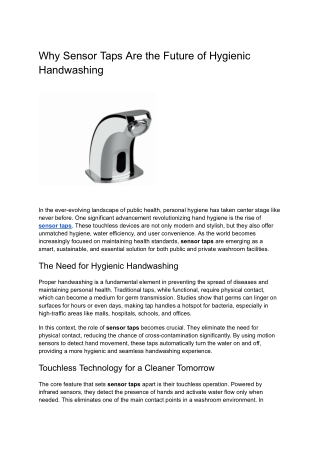 Why Sensor Taps Are the Future of Hygienic Handwashing