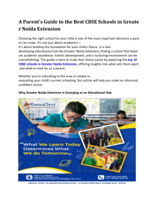 A Parent’s Guide to the Best CBSE Schools in Greater Noida Extension