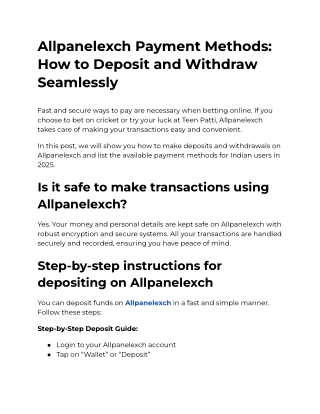 Allpanelexch Payment Methods_ How to Deposit and Withdraw Seamlessly