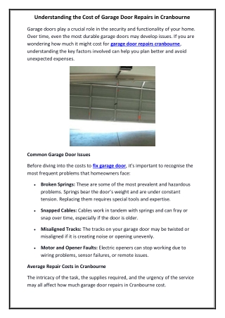 Understanding the Cost of Garage Door Repairs in Cranbourne
