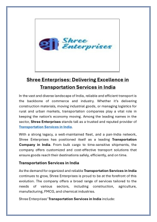 Shree Enterprises Delivering Excellence in Transportation Services in India