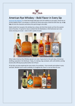 American Rye Whiskey – Bold Flavor in Every Sip