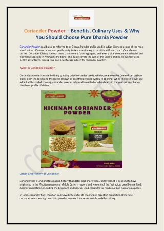 Coriander Powder – Benefits, Culinary Uses & Why You Should Choose Pure Dhania P