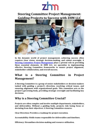 Steering Committee Project Management Guiding Projects to Success with ZHM LLC