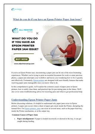 What do you do if you have an Epson Printer Paper Jam issue