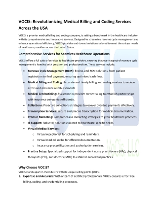 Revenue Cycle Management, Medical Coding, Transcription, Website & Application Development, Internet MarketingCompany US