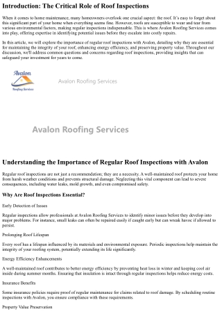 “Understanding the Importance of Regular Roof Inspections with Avalon”