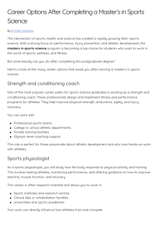 Career Options After Completing a Master’s in Sports Science