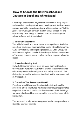 Best Preschool in Bopal with Play-Based Learning – Little Wings