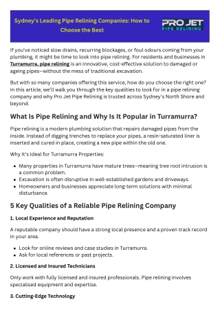 Sydney’s Leading Pipe Relining Companies How to Choose the Best