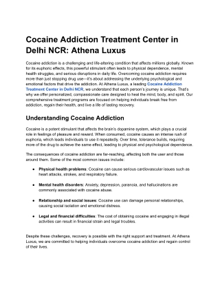 Rehabilitation for Cocaine Addiction in Delhi NCR | Get Help Now
