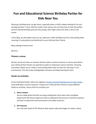 Fun and Educational Science Birthday Parties for Kids Near You