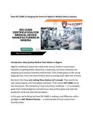 How ISO 13485 Is Elevating Nigeria