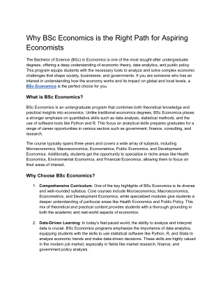 Why BSc Economics is the Right Path for Aspiring Economists