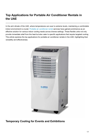 Top Applications for Portable Air Conditioner Rentals in the UAE