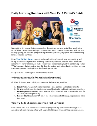 Daily Learning Routines with Vme TV for Parents