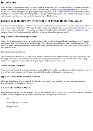 Elevate Your Home's Style Quotient with Trendy Roofs from Avalon