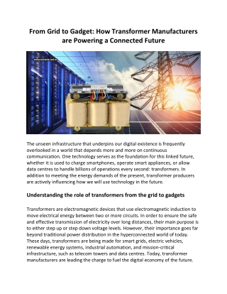 From Grid To Gadget How Transformer Manufacturers Are Powering A Connected Future