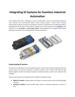 Integrating IO Systems for Seamless Industrial Automation