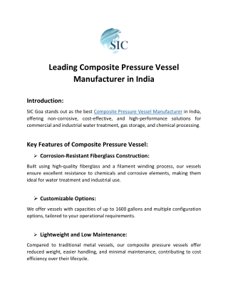 Composite Pressure Vessel Manufacturer in India- SIC GOA
