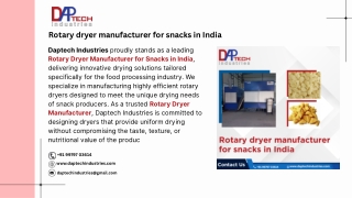 Rotary dryer manufacturer for snacks in India