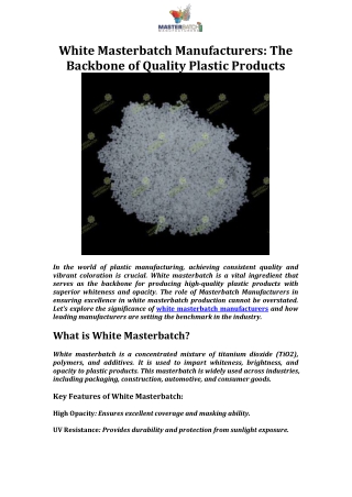 White Masterbatch Manufacturers The Backbone of Quality Plastic Products