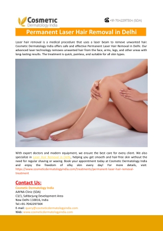 Permanent Laser Hair Removal in Delhi