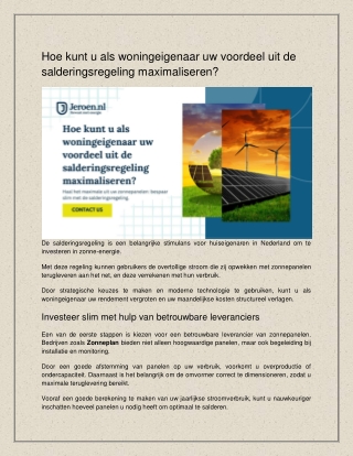 Hoe kunt u als woningeigenaar uw voordeel uit de salderingsregeling maximaliseren_