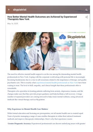 How Better Mental Health Outcomes are Achieved by Experienced Therapists New York