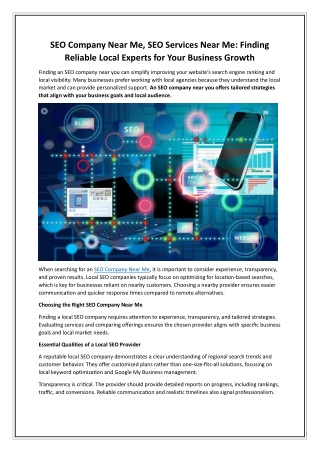 SEO Company Near Me, SEO Services Near Me Finding Reliable Local Experts for Your Business Growth