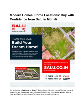 Modern Homes, Prime Locations_ Buy with Confidence from Salu in Mohali
