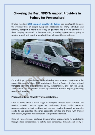 Choosing the Best NDIS Transport Providers in Sydney for Personalised