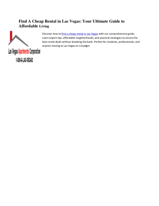 Find A Cheap Rental in Las Vegas: Your Ultimate Guide to Affordable Living