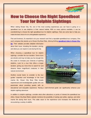 How to Choose the Right Speedboat Tour for Dolphin Sightings