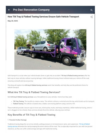 How Tilt Tray & Flatbed Towing Services Ensure Safe Vehicle Transport