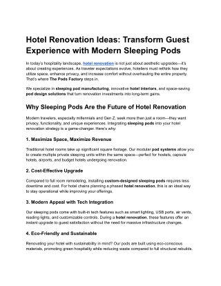 Hotel Renovation Ideas: Transform Guest Experience with Modern Sleeping Pods