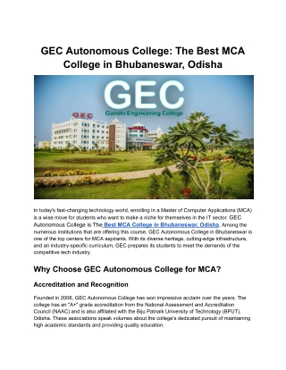 GEC Autonomous College The Best MCA College in Bhubaneswar, Odisha
