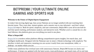 Betpro360 | Premier Destination for Online Gaming & Sports Fans