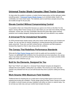 Universal Tractor Shade Canopies And Best Tractor Canopy