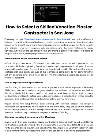 How to Select a Skilled Venetian Plaster Contractor in San Jose