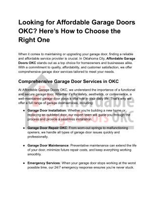 Looking for Affordable Garage Doors OKC