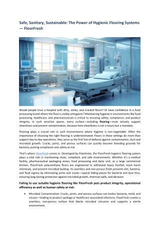 Safe, Sanitary, Sustainable, The Power of Hygienic Flooring Systems, FloorFresh