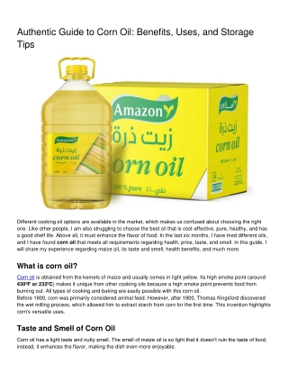 Authentic Guide to Corn Oil_ Benefits, Uses, and Storage Tips