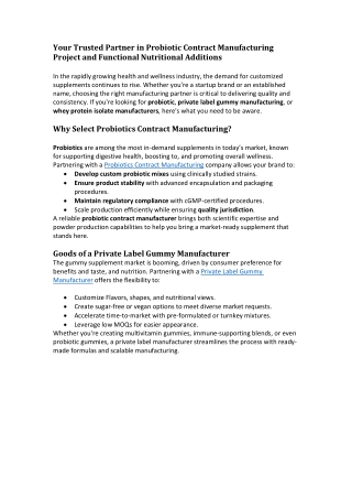 Your Trusted Partner in Probiotic Contract Manufacturing Project and Functional Nutritional Additions