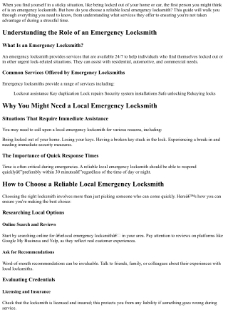 How to Choose a Reliable Local Emergency Locksmith