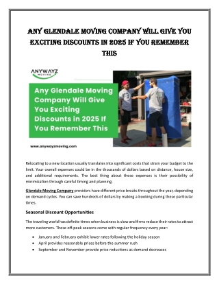Any Glendale Moving Company Will Give You Exciting Discounts in 2025 If You Remember This