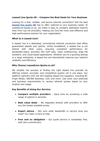 Leased Line Quote UK – Compare the Best Deals for Your Business