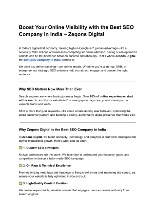 Boost Your Online Visibility with the Best SEO Company in India – Zeqons Digital