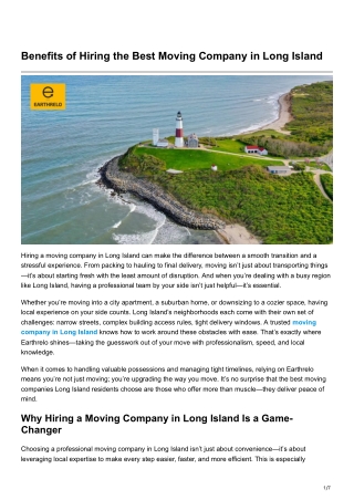 Benefits of Hiring the Best Moving Company in Long Island